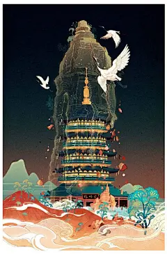 特浓TN—西湖十景插画设计 ​​​​