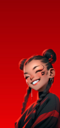 其中可能包括：a digital painting of a woman with her hair in buns and earrings smiling at the camera