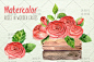 cm099木盒中的手绘水彩盛开玫瑰花PNG淘宝店铺网页设计素材-淘宝网