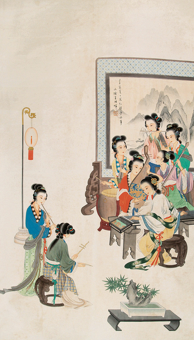 现代著名工笔重彩人物女画家古代仕女王叔晖作品石墨阁石墨阁