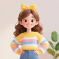 戴黄色蝴蝶结发箍的可爱女孩