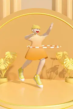 夏季3D卡通人物黄色小清新C4D背景