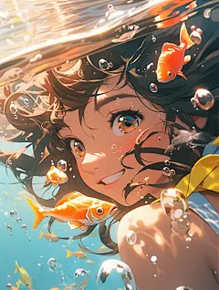 Ai产生的, 女孩, 鱼, 海, 自然的, 自然界, 水下, Nature