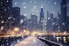 大雪纷飞雪景下的城市摄影图