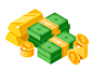 Isometric dollars bundles with gold bars illustration flat bar dollar cash coin icon isometric money ingot gold