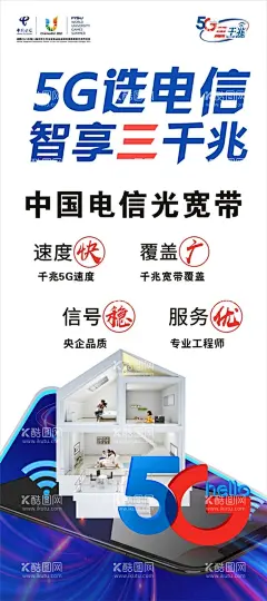 电信宽带展板  - 源文件下载【酷图网】电信海报,宽带海报,电信5G,电信展板,CDR设计,