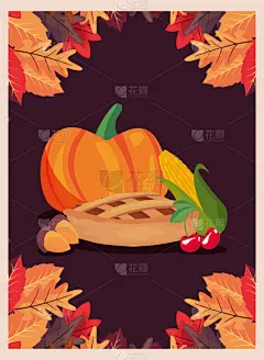 幸福,十月,请柬,边框,橙色,樱桃,玉米,甜馅饼,水果,绘画插图