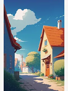 午后的童话镇撒满阳光，宁静温馨|||插画 童话 童话世界 治愈系 童年回憶
-童画