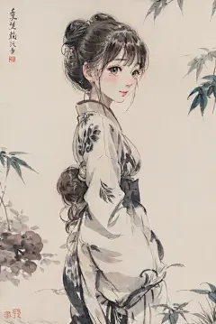 水墨画古风女生插画图片