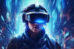 3D眼镜赛博朋克几何VR眼镜人物插画图片