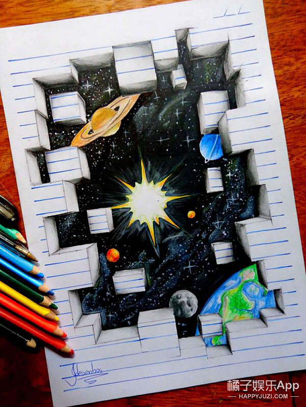 巴西16岁少年画的一组惊人3D素描立体画...
