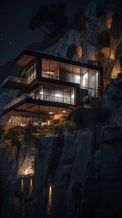 建立在悬崖上的别墅建筑