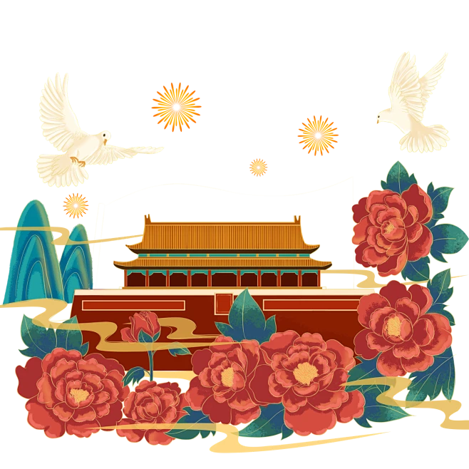 手绘天安门-花瓣网
