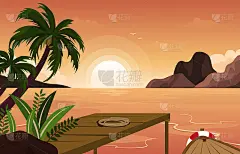 码头海滩景观海景度假度假热带矢量插图