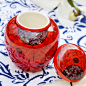 雨奶奶 景德镇日式陶瓷大红茶叶罐 咖啡罐 茶储物 密封罐创意礼物