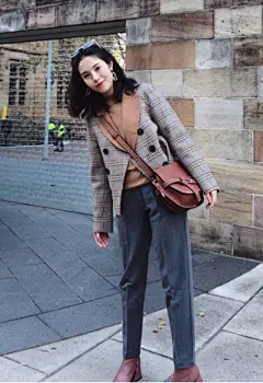 Via Vela 2018 秋冬 | 全羊毛格纹短款西装马球服套装-淘宝网