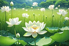 莲花绿植荷花荷叶插画图片