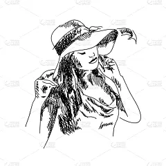 草图,帽子,女孩,分离着色,可爱的,轮廓,魅力,人,高雅,肖像