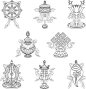 Vector Drawing of the eight auspicious, Buddhist symbols, also called...