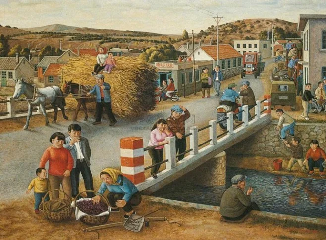 【油画家陈树中油画作品欣赏】—— 99年作 野草滩的南大桥 陈树中以真诚的画笔，讴歌了乡土生活的厚重、纯朴与抒情，表现了普通劳动者的喜怒哀乐 ...