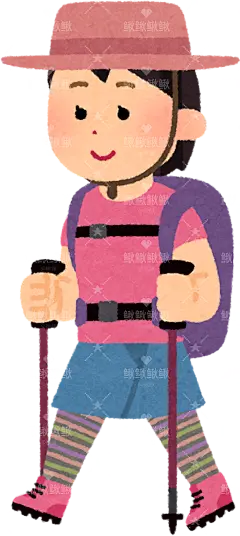 登山者使用登山杖沿着山路行走tozan_trekking_woman_summer 卡通 插画 免扣 素材 手绘 png