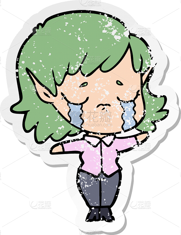 小精灵,标签,女孩,卡通,发狂的,不高兴的,图像,撕破的,女人,哭