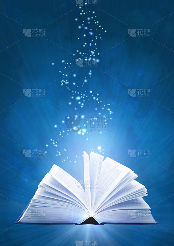 一个神秘的魔法打开的书闪闪发光出来