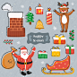 圣诞老人 麋鹿雪橇 烟囱蜡烛 丝带礼物 圣诞插图插画设计AI cm180011501