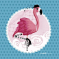 Coupon illustré pour couture créative. "Le Flamant rose" fond bleu. Disponible également sur les précommandes tous les 2 mois (page facebook de nidillus).