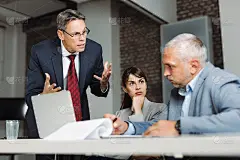 沮丧的经理在办公室对他的同事大喊大叫。