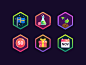 Fully Arcade Badges hexagon colorful icons glitter badges achievement vector illustration