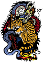 Dragon and tiger fighting. Tattoo illustration , #spon, #tiger, #Dragon, #fighting, #illustration, #Tattoo #ad