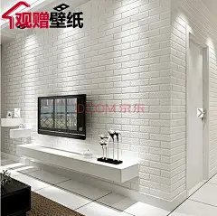 观赠壁纸 砖纹3D立体 中式文化砖墙纸 白砖图片-京东 #客厅#