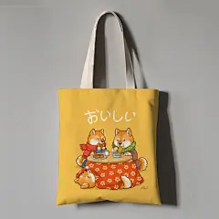 日本柴犬秋田犬可爱日系插画周边布袋单肩手拎环保帆布补课包包 