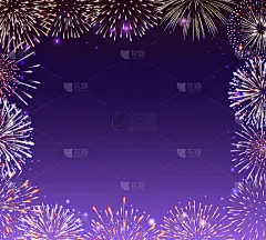 节日的横幅上有烟花，中间为框和文字，邀请到节日。插图