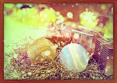 木制框架的产品植入与模糊的圣诞壁纸背景