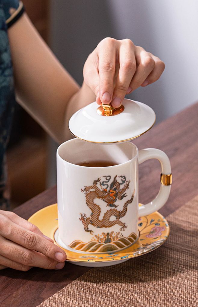 故宫文创德化白瓷茶杯龙凤杯情侣结婚杯子一...