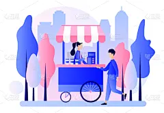 周末活动,家庭,绘画插图,概念,平坦的,矢量,咖啡,手推车,现代,传统节日
