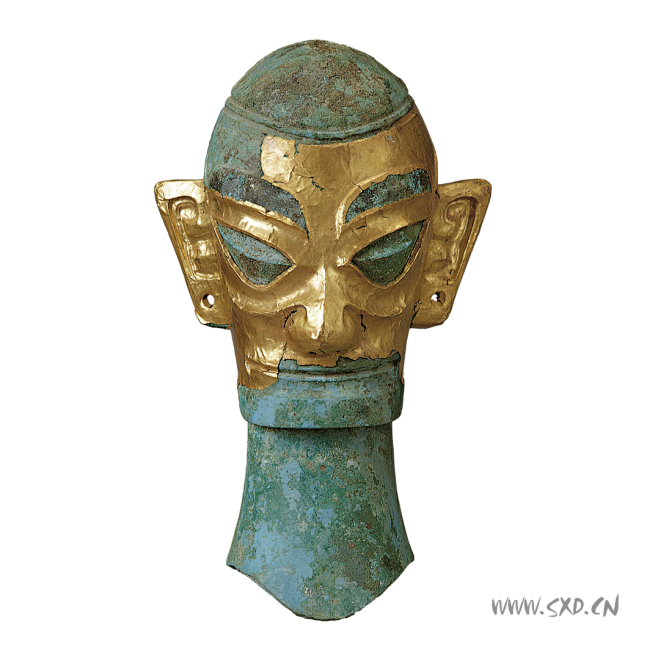 三星堆古蜀国商戴金面罩铜人头像