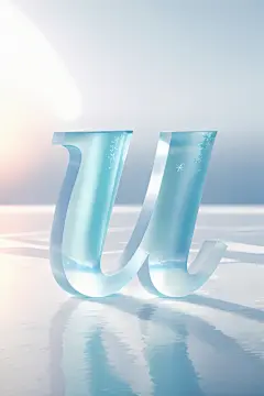 英文字母U冰块磨砂玻璃英文字体艺术字模型