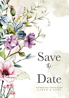 手绘水彩水粉小清新婚礼婚宴邀请函设计