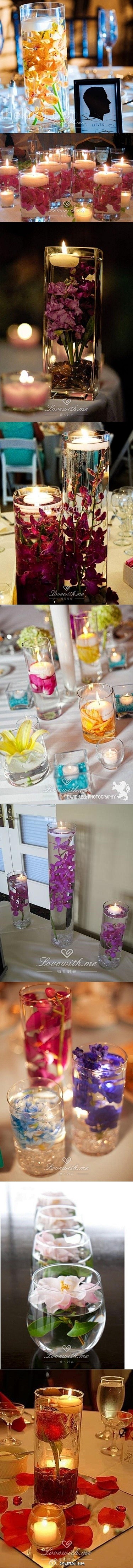#婚礼布置# 浪漫的蜡烛和水中花布置灵感...