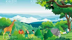矢量自然露营插画图片帐篷旅游  - 源文件下载【酷图网】矢量,自然,露营,插画,图片,野生,动物,长颈鹿,大猩猩,长臂猿,人物,帐篷,亲子,旅游,营地