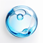 A circular blue large bubble is isolated on a white background, cellular in shape with a slight molecular structure. The drug core adopts a layered and translucent style, transparent, crystal clear, and with clear edges