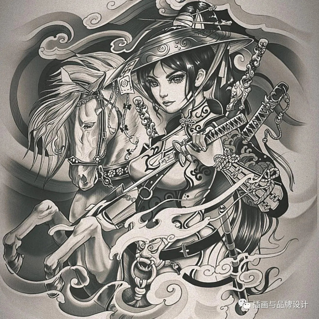 插画丨美艳帅气的古典风格小姐姐把她们纹在身上的感