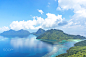 Aerial view of tropical island of Bohey Dulang near Siapdan Island, Sabah Borneo, Malaysia.