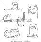 Set of sketch cartoon cats isolated on white.