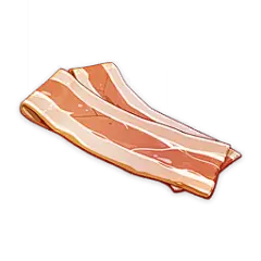 Bacon : Bacon can be processed from Raw Meat and Salt, or can be purchased from the Good Hunter. 2 Shops that sell Bacon: There are 3 items that can be crafted using Bacon: