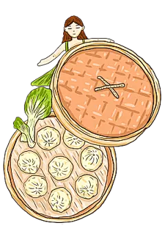 手绘蒸屉小笼包免扣元素