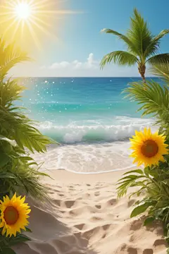 大海暑假黄花花朵海边图片摄影图